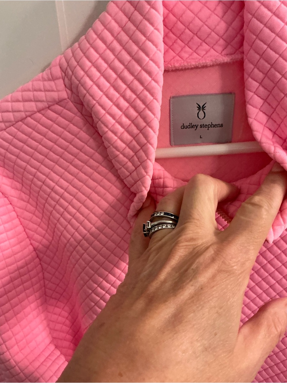 Dudley Stephens light pink quilted pullover sz large - Picture 2 of 4
